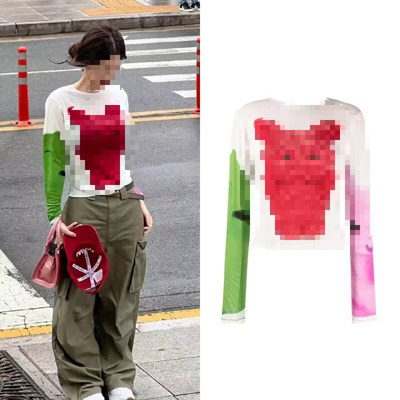 Star Yu Shuxin одинаковый стиль одежда белая футболка с длинными рукавами для женщин дизайн с принтом чувство анти-Солнцезащитный Топ сетчатая блузка модная