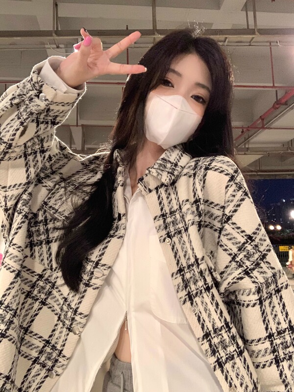 Plaid Jacket Woolen Jacket Women's Autumn and Winter 2023 New American Retro Street Baseball Suit High-grade Top