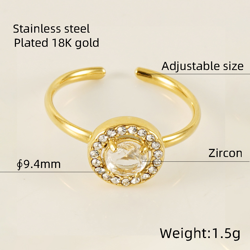 Europa y América del acero inoxidable estilo INS anillo de circón boca abierta anillo femenino 18K ajustable doble diamante anillo de acero de titanio hembra