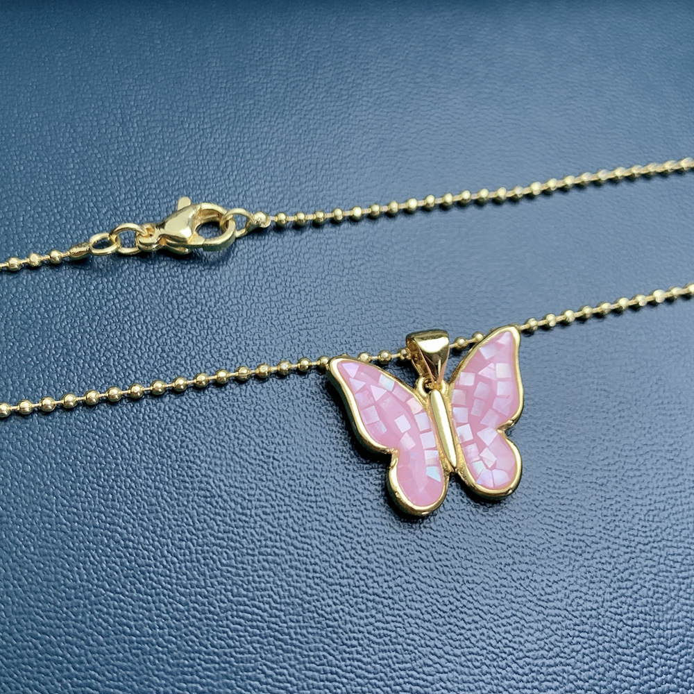 Fashion Butterfly Copper Plating Inlay Shell Pendant Necklace 1 Piece