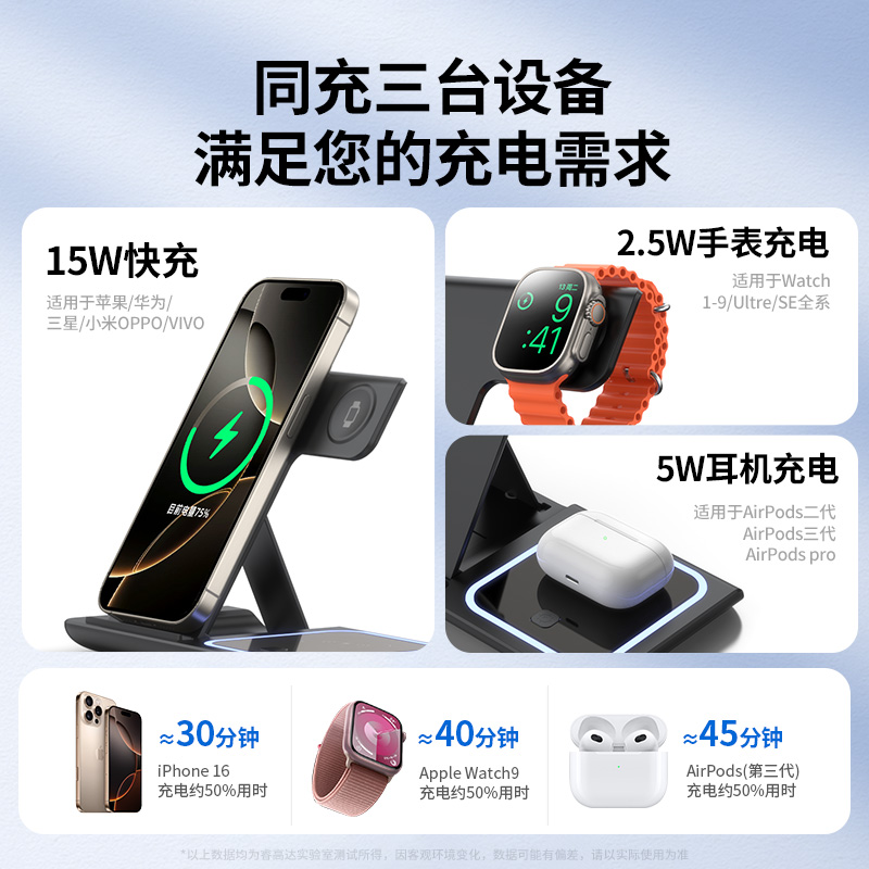 X455 fuente de fábrica explosión transfronteriza 3 en 1 cargador inalámbrico explosión de escritorio plegable soporte de teléfono móvil cargador inalámbrico