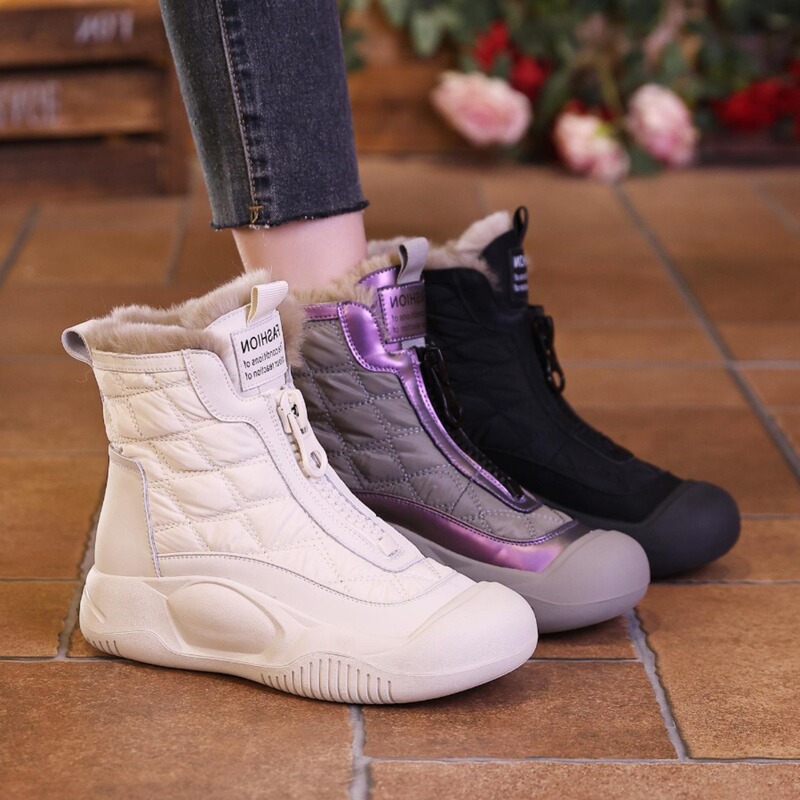 2025 Winter New Cotton Boots Women's Velvet Thickened Leather Cotton Shoes Thick Sole Increased Warm Short Boots Women's Snow Boots Women