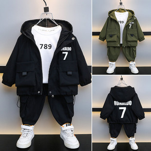 Boys' Spring and Autumn 7-character Tooling suit 2024 New Children's Handsome Leisure Two-piece Set Children's Autumn Dress for Foreign Trade
