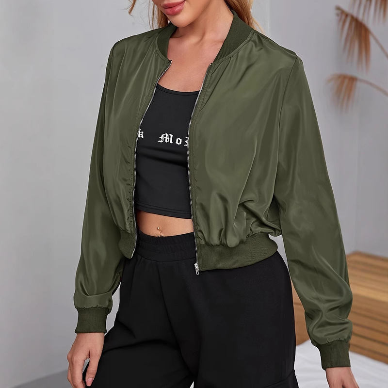 2025 New European and American Cross-Border Women's Short Bomber Jacket Casual Jacket Niche Zipper Jacket 2025 New European and American Cross-Border Women's Short Bomber Jacket Casual Jacket Niche Zipper Jacket