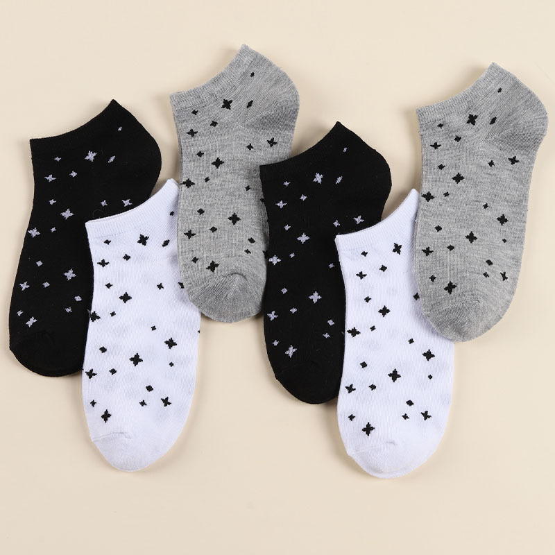 Women's Socks Black and White Gray Socks Little Stars Spring and Summer Breathable Boat Socks Non-Slip Korean Style Cute Socks