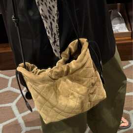 网红同款时尚百搭麂皮菱格凹造型休闲设计手提单肩包包