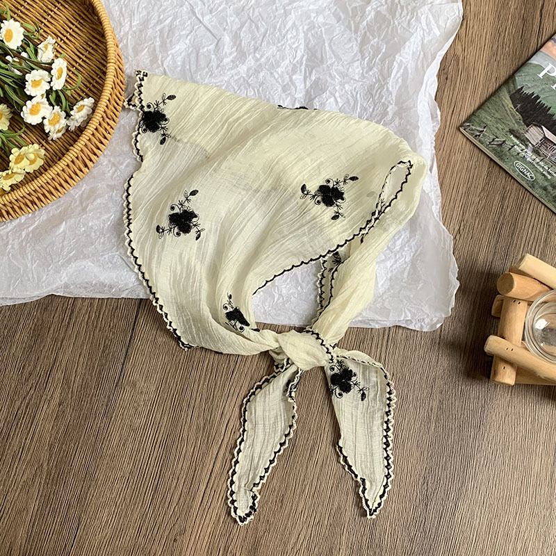 Pañuelo en la cabeza, diadema pastoral femenina de verano, bufanda de seda bordada de color sólido, bufanda pequeña de moda de alta gama, bufanda triangular, cintura