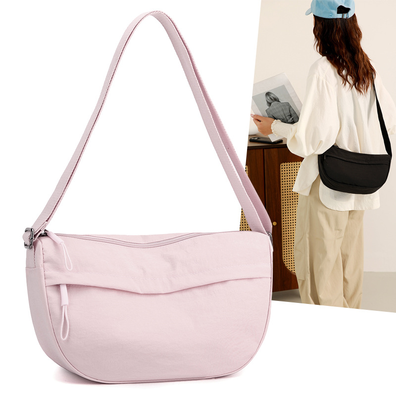Korean-style Solid Color Simple Crossbody Bag Nylon All-match Casual Saddle Bag Large Capacity Texted Commuter Handbag