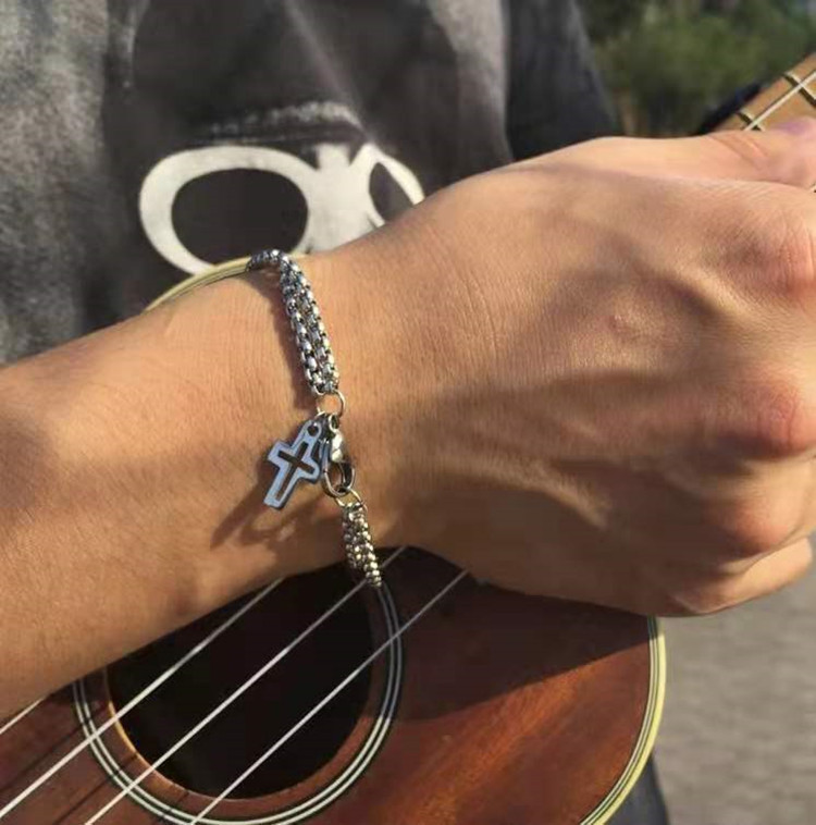 Stainless Steel Material Cross Pattern Casual Hip-Hop Streetwear Cross Stainless Steel Men'S Bracelets Men's Chain Bracelets
