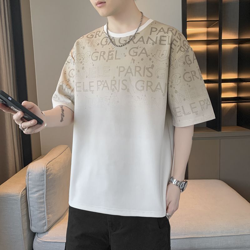 Short-Sleeved Men's Gradient Summer New Round-Neck T-Shirt Thin Loose Trendy Large Size Casual Half-Sleeved T-Shirt Top