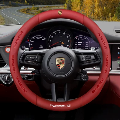 Suitable for Porsche Steering Wheel Cover Cayenne Macan Panamera 718 Taycan 911 Maca Carbon Fiber Handle Cover (Steering wheel cover) - exclusively-for-porsche-red-high-quality-nappa-leather-default
