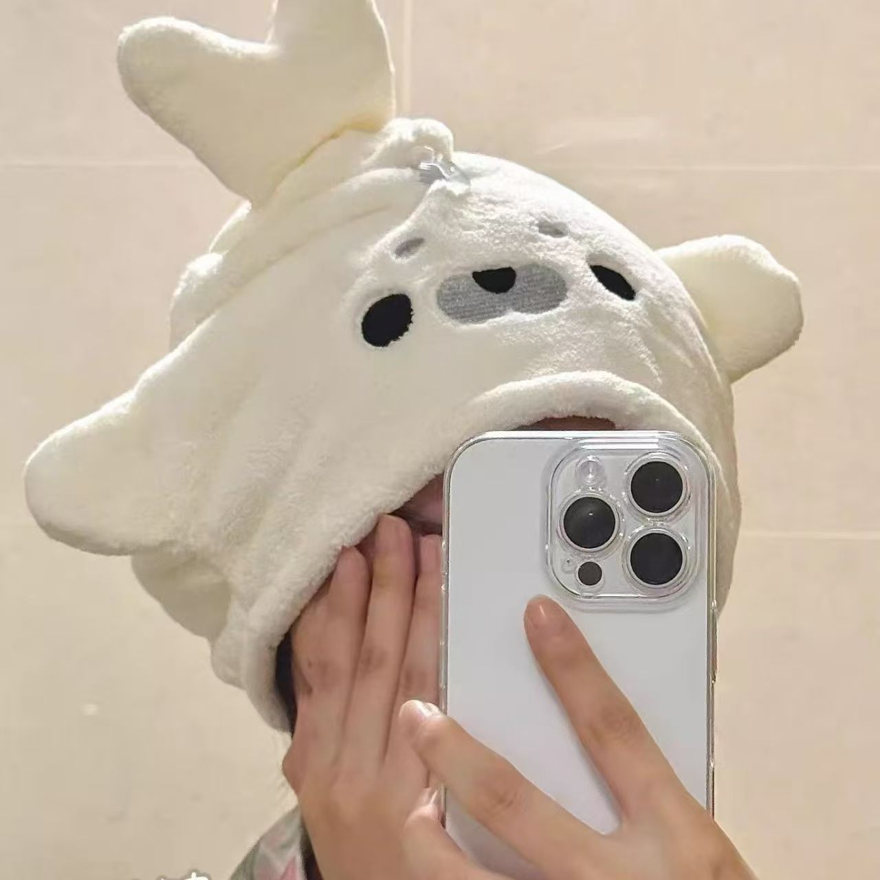 Cute Little Seal Hanging Kitchen Absorbent Thickened Handkerchief Quick-Drying Braided Towel Hair Drying Cap Hand Towel