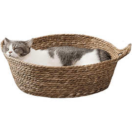 跨境藤编猫窝四季通用蒲草窝网红夏季猫咪床猫抓板狗窝猫宠物用