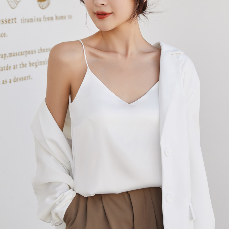 New Chiffon with Chest Pad Camisole Vest Women's No-Rings Wear-Free Bra All-Match Outer-Wearing One-Piece Cup Women