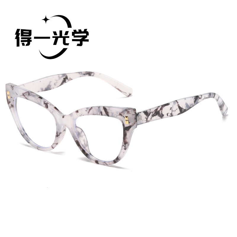 2026 New European and American Fashion Cat-Eye Rivet Black and White Panda Flat Glasses Frame Anti-Blue Light Ins Eyeglass Frame
