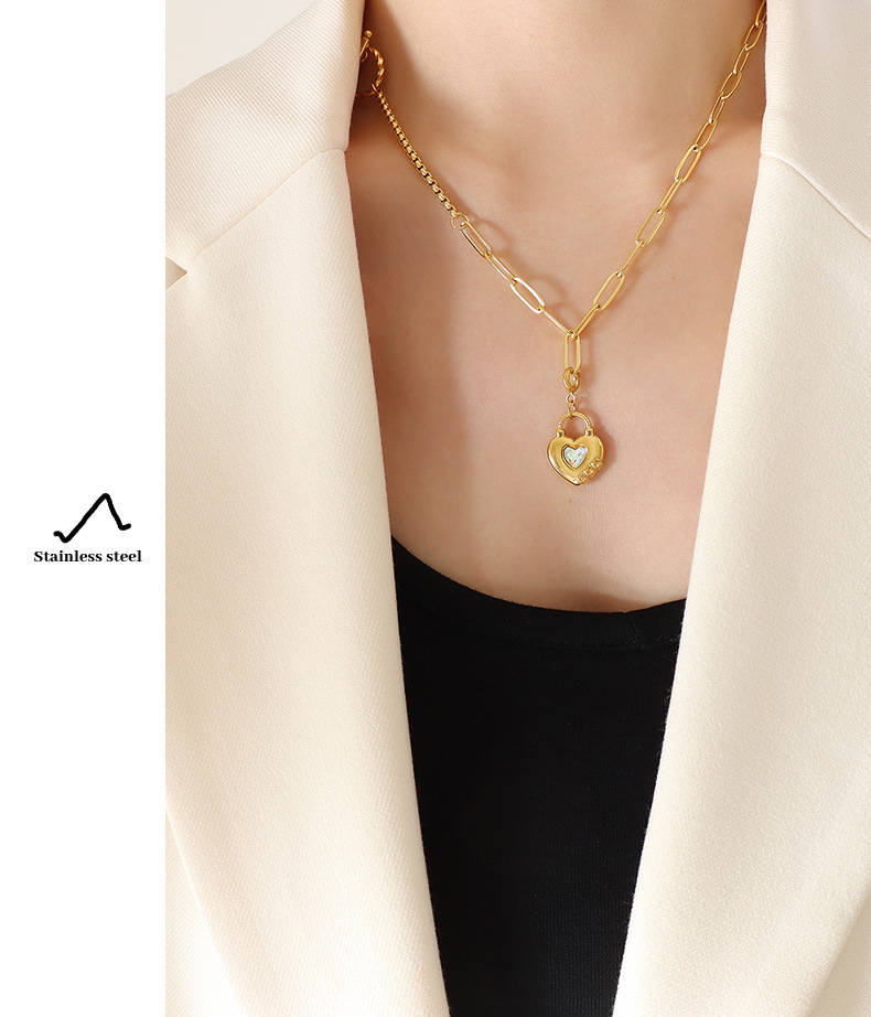 Elegant Heart Shape Titanium Steel Pendant Necklace Artificial Crystal Stainless Steel Necklaces_colorza_2