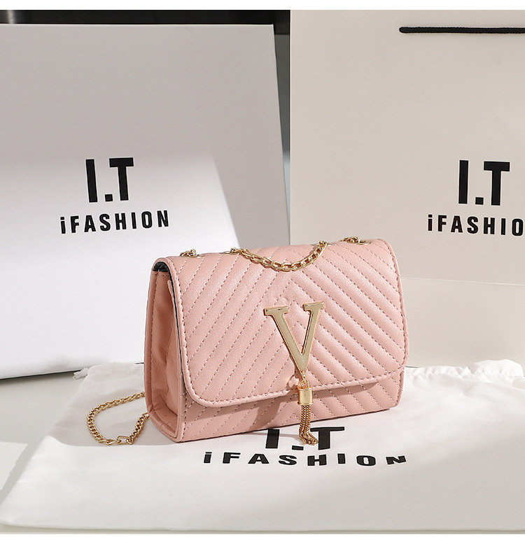 Damen-Umhängetasche, hochwertige, modische, schlichte, bestickte V-Fransen-Streifen-Umhängetasche, Damentasche_voghion.com