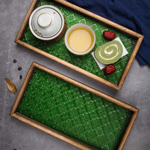 复古茶盘绿色海棠花玻璃茶托实木压花托盘咖啡盘家用装饰点心盘