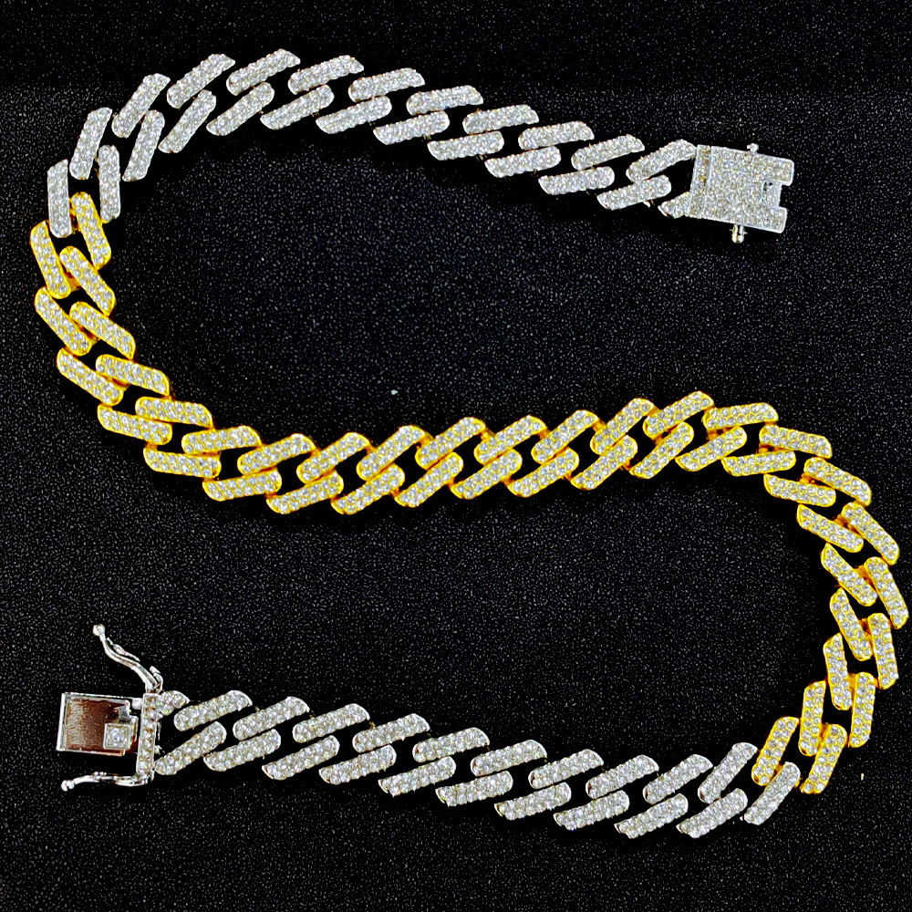 Hot selling 15mm diamond necklace with personalized design for men and women's hip-hop Cuban bracelet_voghion.com