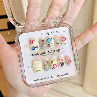 [Original Real shot] pure hand-worn armor retro cute y2k millennium Hot Girl hand-painted nail art short all-match