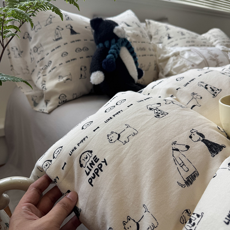 Class a Cotton Brushed Printed Four-Piece Set for Autumn and Winter New Cotton Dormitory Moisture-Absorbent and Breathable Small Fresh and Not Easy to Fade
