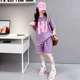 儿童短袖夏季套装新款女童夏款中大童女孩休闲洋气运动两件套时尚