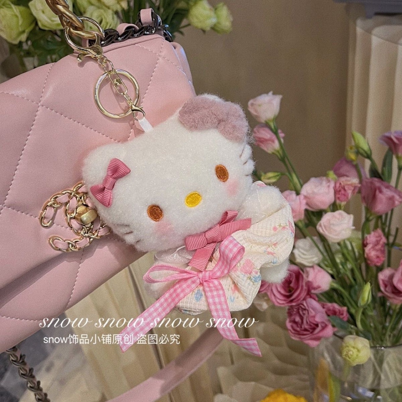 格子蝴蝶结甜甜圈萌趣公仔kitty挂件卡通挂饰毛绒玩偶书包猫玩偶-阿里巴巴