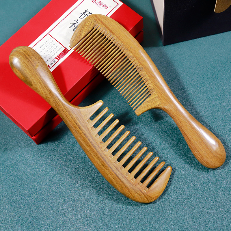 Jade sándalo Pelo Rizado peine masaje peine hogar necesidades diarias peine de dientes anchos Mujer hogar Pelo Largo mango peine de sándalo verde