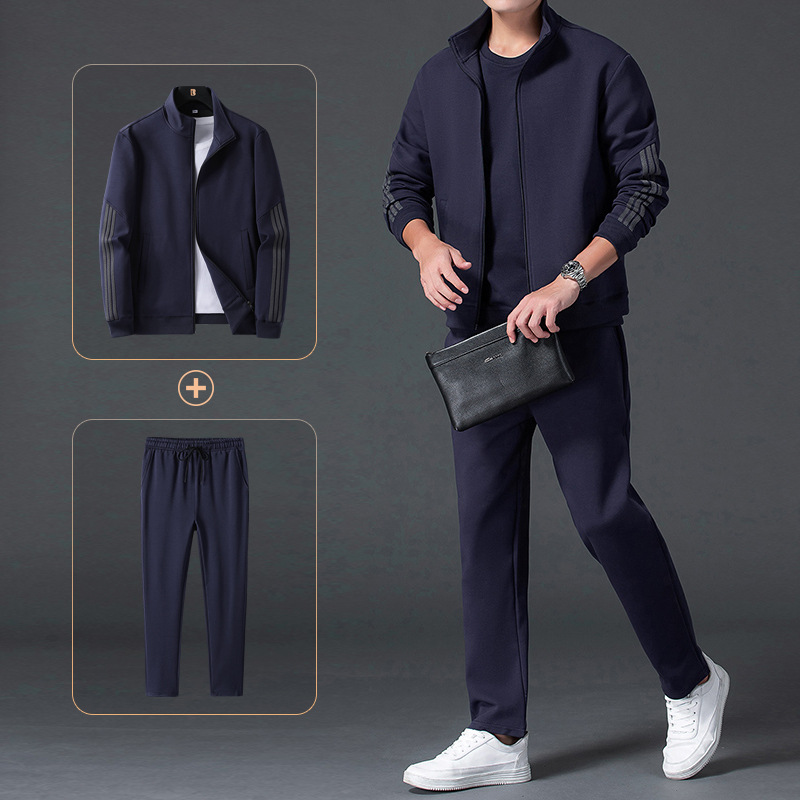 Trajes deportivos de tres barras transfronterizos de primavera y otoño ropa deportiva casual delgada de mediana edad papá dos pantalones recto