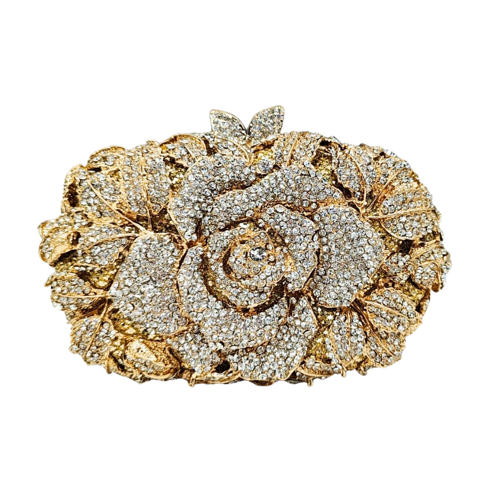 Seleccione estrictamente hueco rosa diamantes bolso de cena metal caja dura bolso de mujer bolso de vestido de fiesta de Año Nuevo bolso de diamantes de banquete