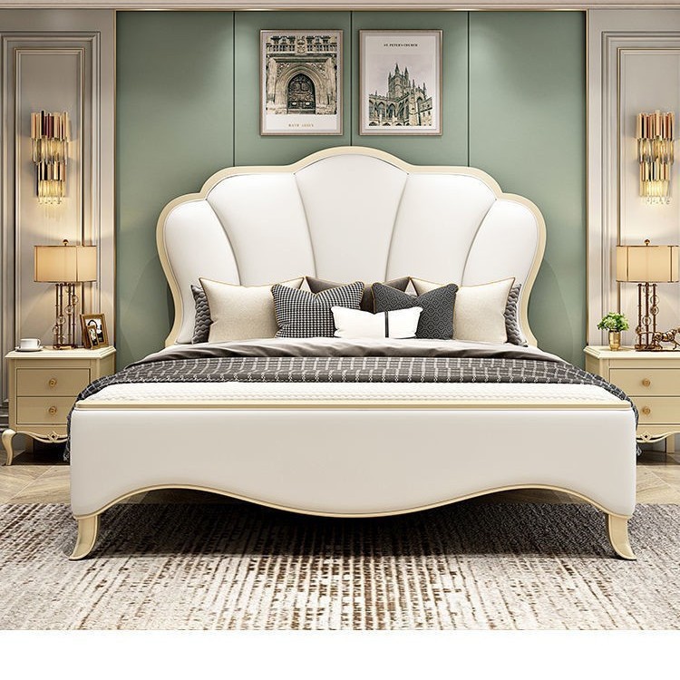 Cama de matrimonio francesa moderna y minimalista Cama de madera de lujo ligera americana Cama doble principal 1.8m 1.5m Cama princesa rosa