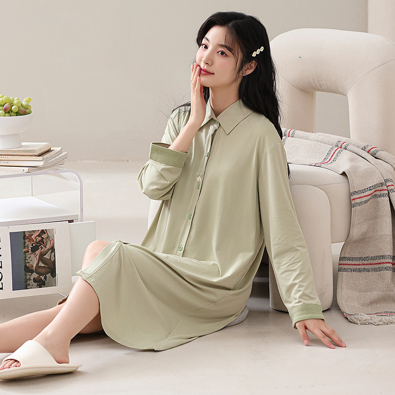 봄 가을 겨울 새로운 시원한 면화 풀 프레임 긴 소매 단색 배달을 기다리고 임산부의 잠옷을 편안한 레저 홈 밖에서 입을 수 있습니다