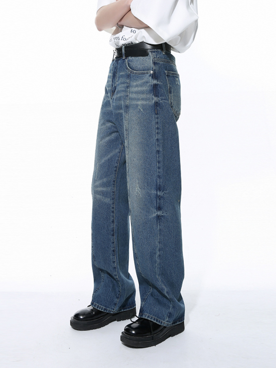 MTLCLOTHES Hombres| 2024 primavera nuevo estilo americano de la calle alta lavar patrón de tendencia suelta jeans de piernas anchas