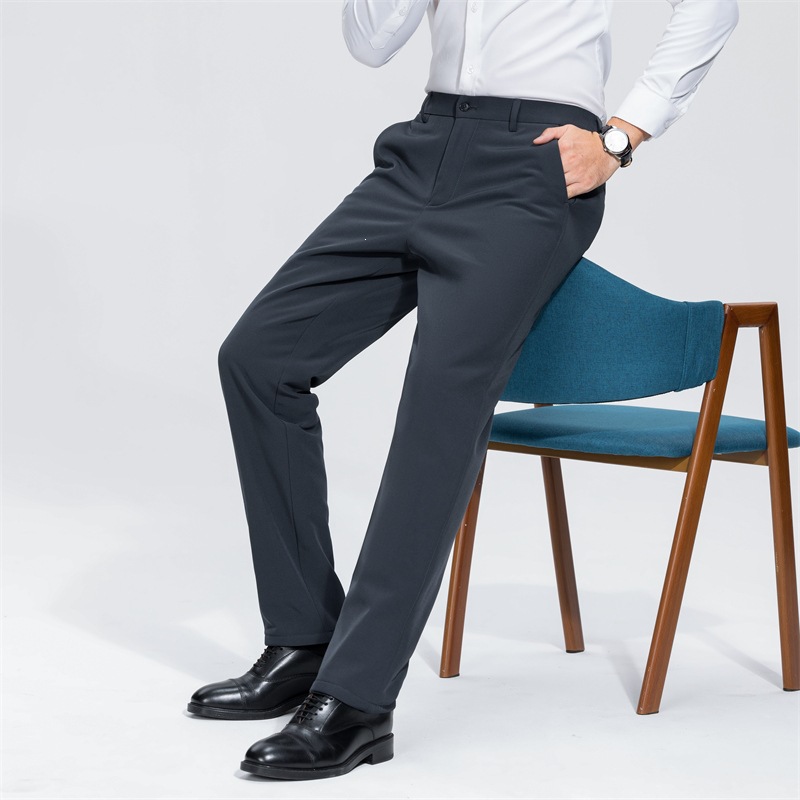 Men's thickened, warm, straight-leg, wrinkle-resistant, and no-iron dress pants for middle-aged men, suitable for both work and leisure