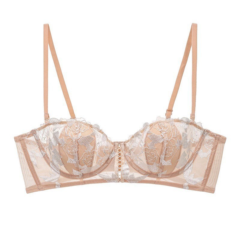 法式內衣女性感純欲風玫瑰花刺繡蕾絲內衣兔耳朵大胸顯小大碼文胸