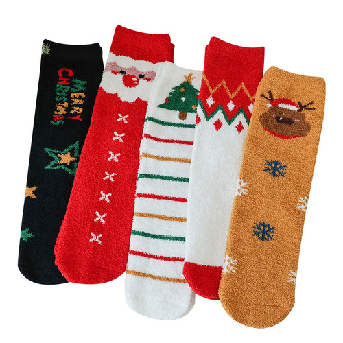 New  Christmas Medium Socks Autumn and Winter Thick Coral Fleece Socks Warm Towel Socks Home Sleep Socks for Children