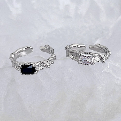 Chic, lightweight, versatile, and Instagram-worthy unorthodox design ring with rhinestones and texture, open-band for the index finger for women.
