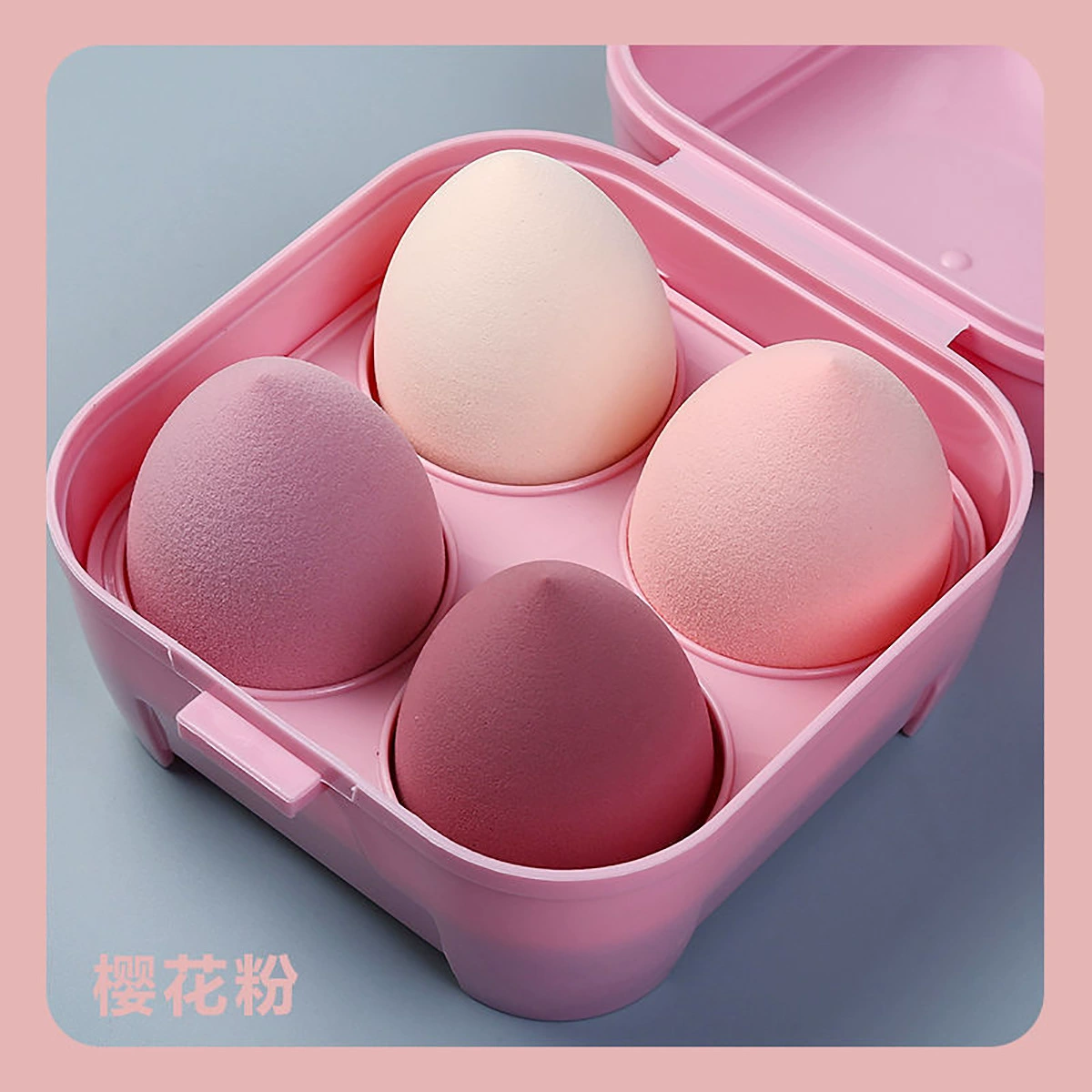 Makeup Sponge Set, 4-Cell Compact Case, Soft Round Cosmetic Blenders (assorted colors)