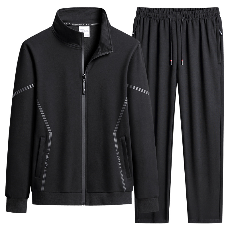 Trajes deportivos de ocio transfronterizos Cardigan de cuello de algodón de dos piezas 2026 nuevo primavera y otoño ropa de running para papá