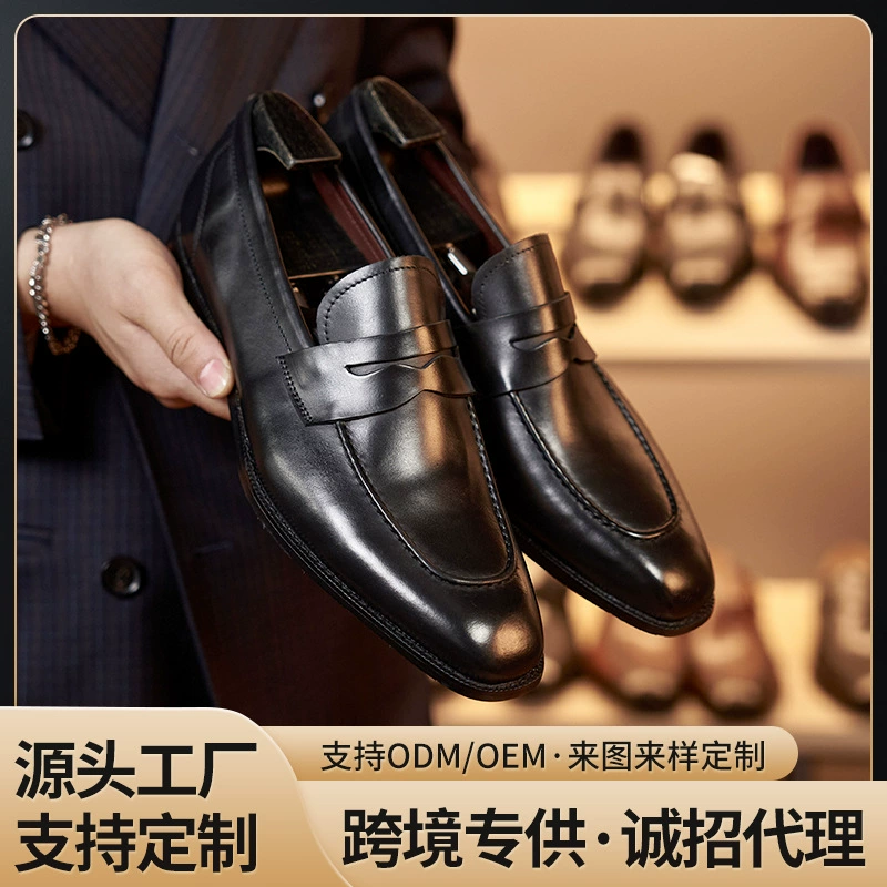 Новые британские лоферы-пенни для мужчин, кожаные туфли из натуральной кожи, ручная работа, квадратный носок, без застежек, деловые классические кожаные туфли