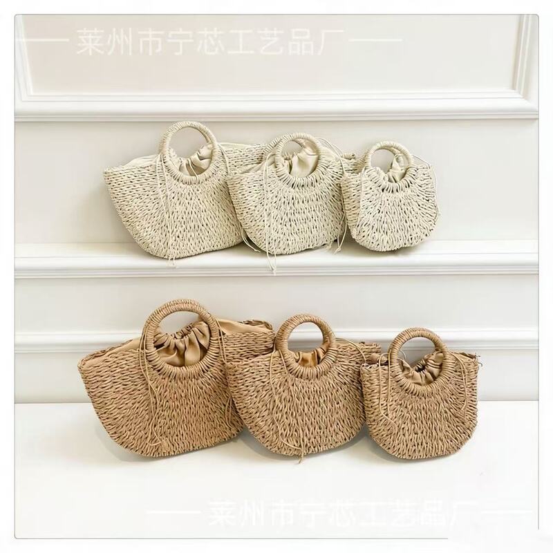 New Semi-Circular Moon-Shaped Handbag, Handmade Summer Woven Bag, Hand-Held Women's Straw Bag, Niche Bohemian Style