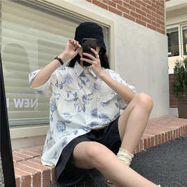 白色衬衫慵懒风女2026春夏新款复古休闲时尚短袖上衣衬衣