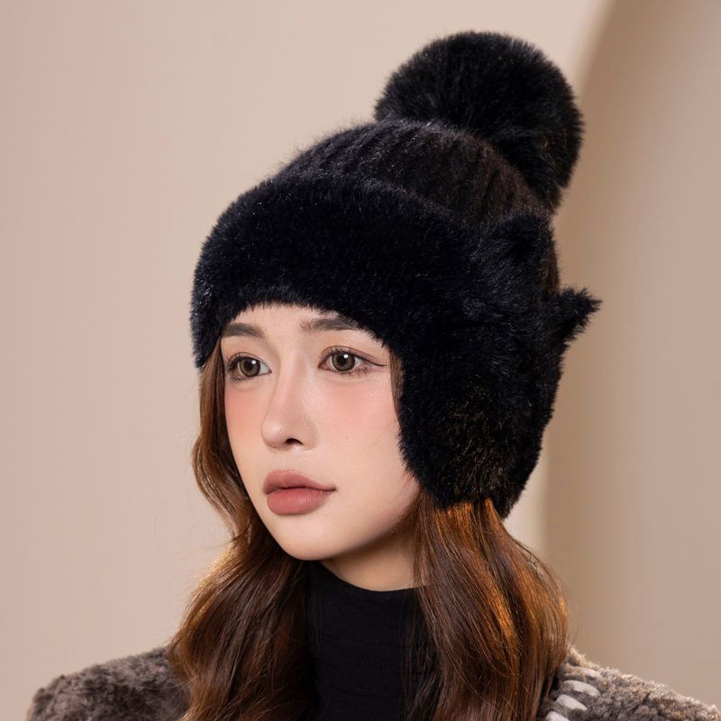 新款冬季针织帽女士加绒加厚秋冬毛线帽妈妈保暖护耳帽子骑行防风|undefined