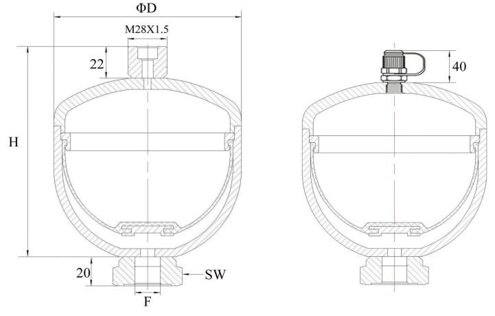 螺纹式隔膜蓄能器GXQ-A-0.1L高品质, 质量稳定,体积小,重量轻 - 隔膜蓄能器 - 3 undefined