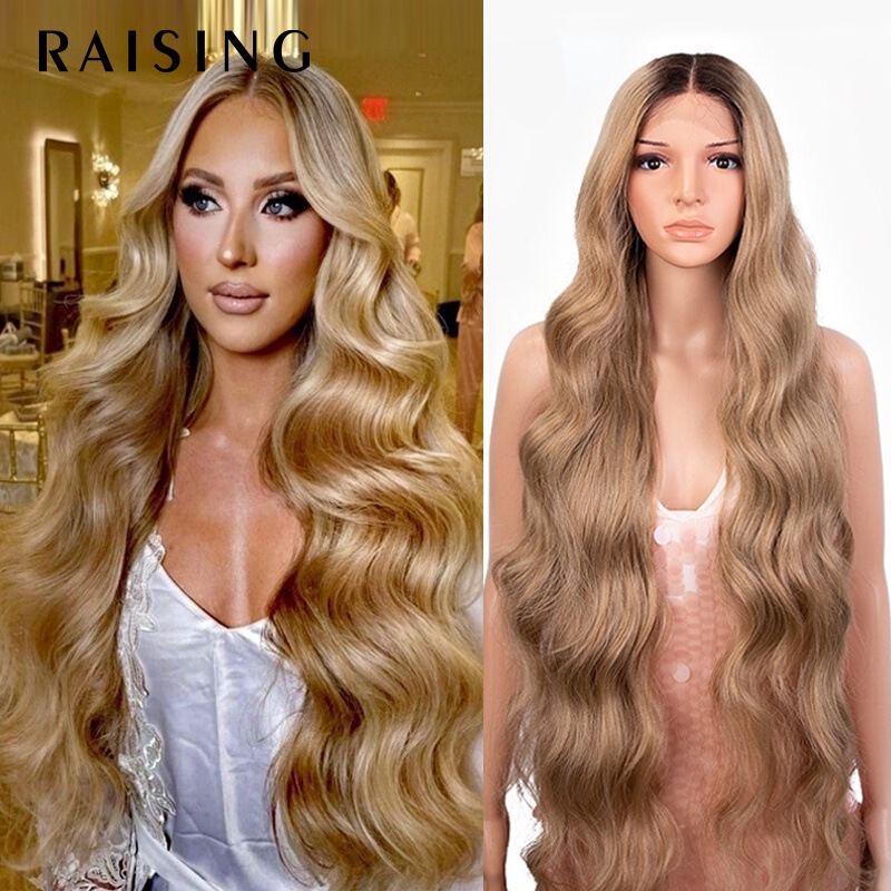 Amazon Foreign Trade Explosions European and American Wig Women's 36-inch Dark Brown Large Wave Long Curly Hair High Temperature Silk Head