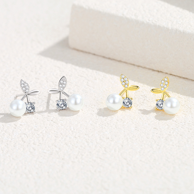 Corea del Sur nuevos pendientes de perlas de cereza para mujeres 925 pendientes de plata dulce fresco estilo ins pendientes de nicho para mujeres pendientes de verano