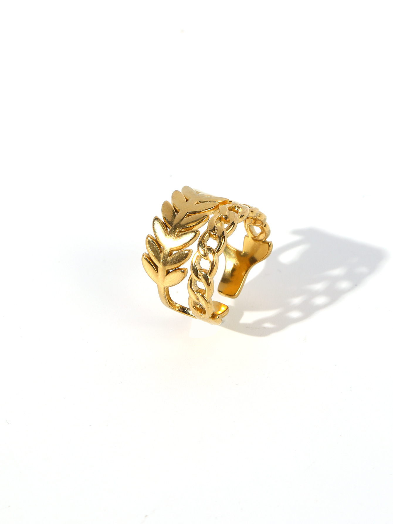 1 Piece Quantity Wholesale Jewelry Retro Leaves Heart Shape Solid Color 304 Stainless Steel Open Rings