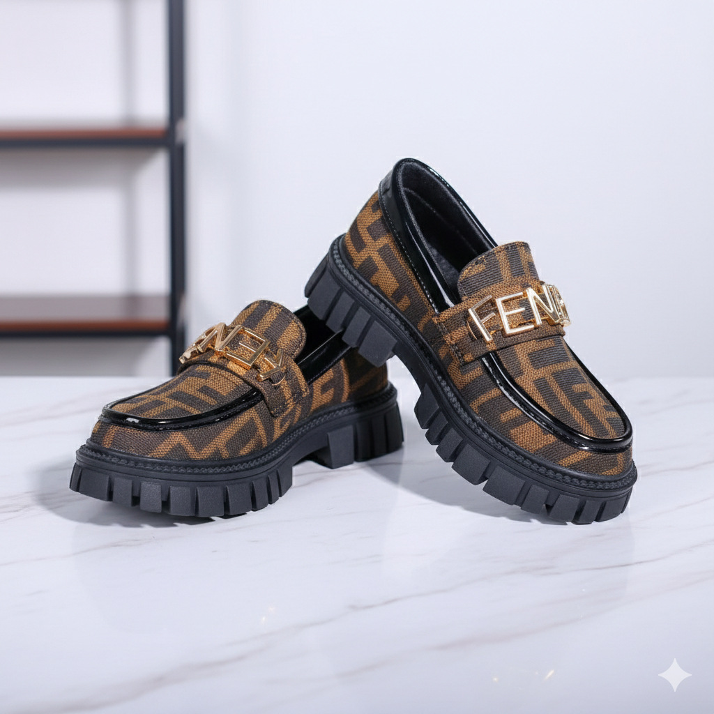 Children's Luxury Thick-Soled Loafers, British Style, Black Patent Leather Stitching, Non-Slip, High-End Evening Dress Shoes