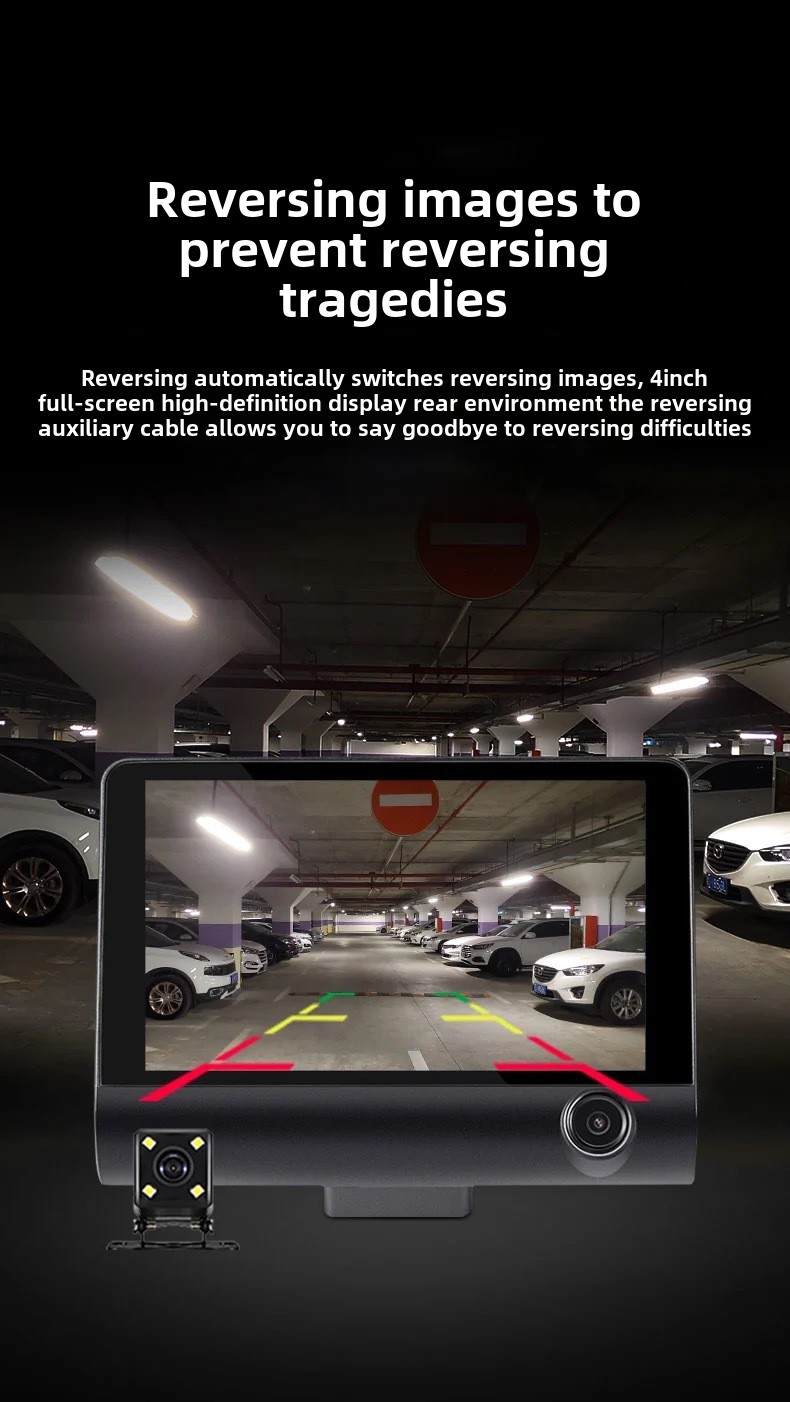Înregistrator auto de 4 inch, viziune nocturnă HD, trei lentile, trei înregistrări panoramice auto, DVR ascuns_voghion.com
