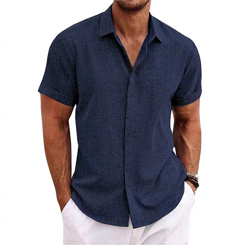Foreign Trade Men's Linen Short-sleeved T-shirt Loose T-shirt Solid Color Short-sleeved Cotton Linen Shirt Men's Beach plus size Men's Short-sleeved Shirt